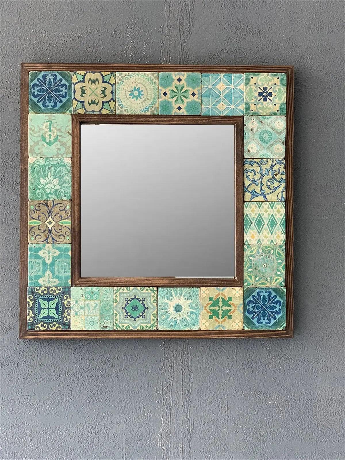 Handmade Travertine Mosaic Framed Mirror Gifts of Style