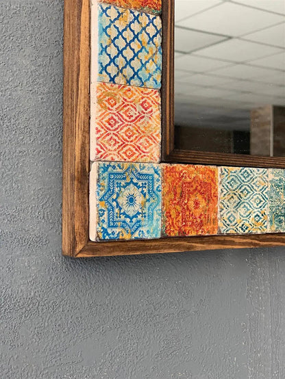 Wood Mosaic Mirror Décor Unique Ceramic Tile Wall Hanging Gif