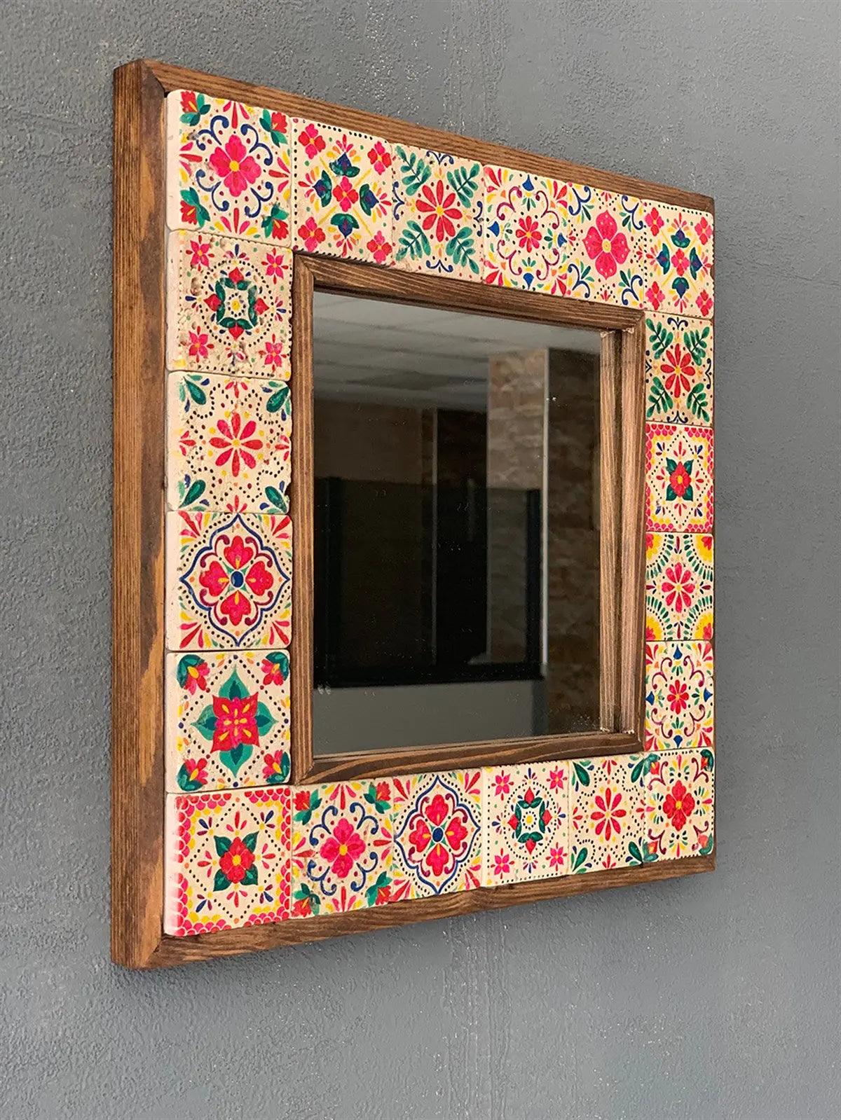 Wooden Mosaic Mirror Decorative Handmade Housewarming Gift