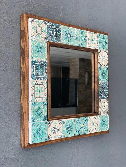 Handcrafted Wooden Mosaic Stone Framed Mirror - Oriental Boutique 10082 Oriental Boutique