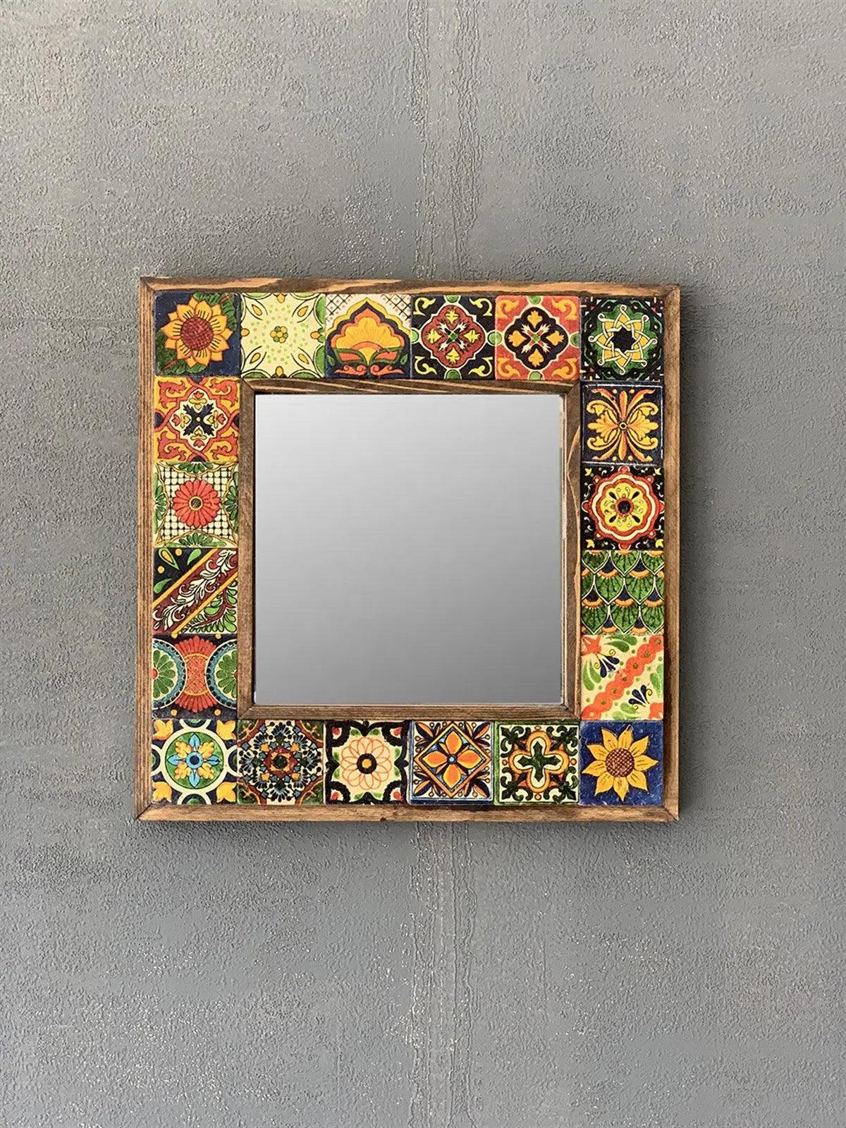 Mosaic Bathroom Wall Hanging Handcrafted Wooden Mosaic Stone Framed Mirror