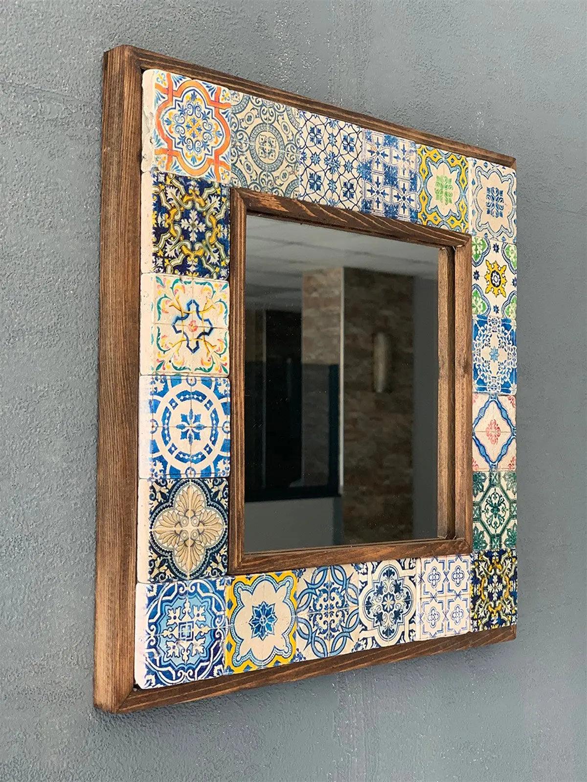 Handmade Wall Hanging Blue Mosaic Mirror Ceramic Home Décor