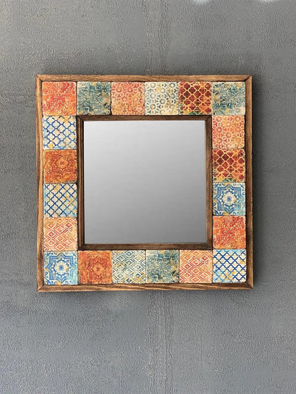 Wood Mosaic Mirror Décor Unique Ceramic Tile Wall Hanging Gif