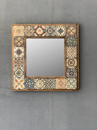 Gifts of Style Wooden Mosaic Stone Framed Bathroom Mirror