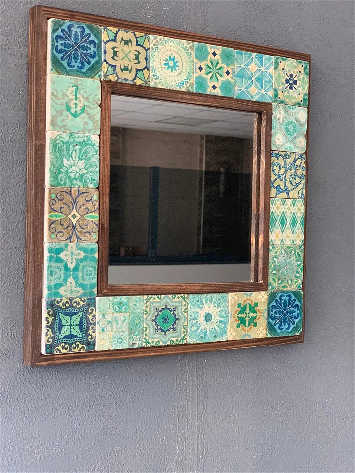 Handmade Travertine Mosaic Framed Mirror Gifts of Style