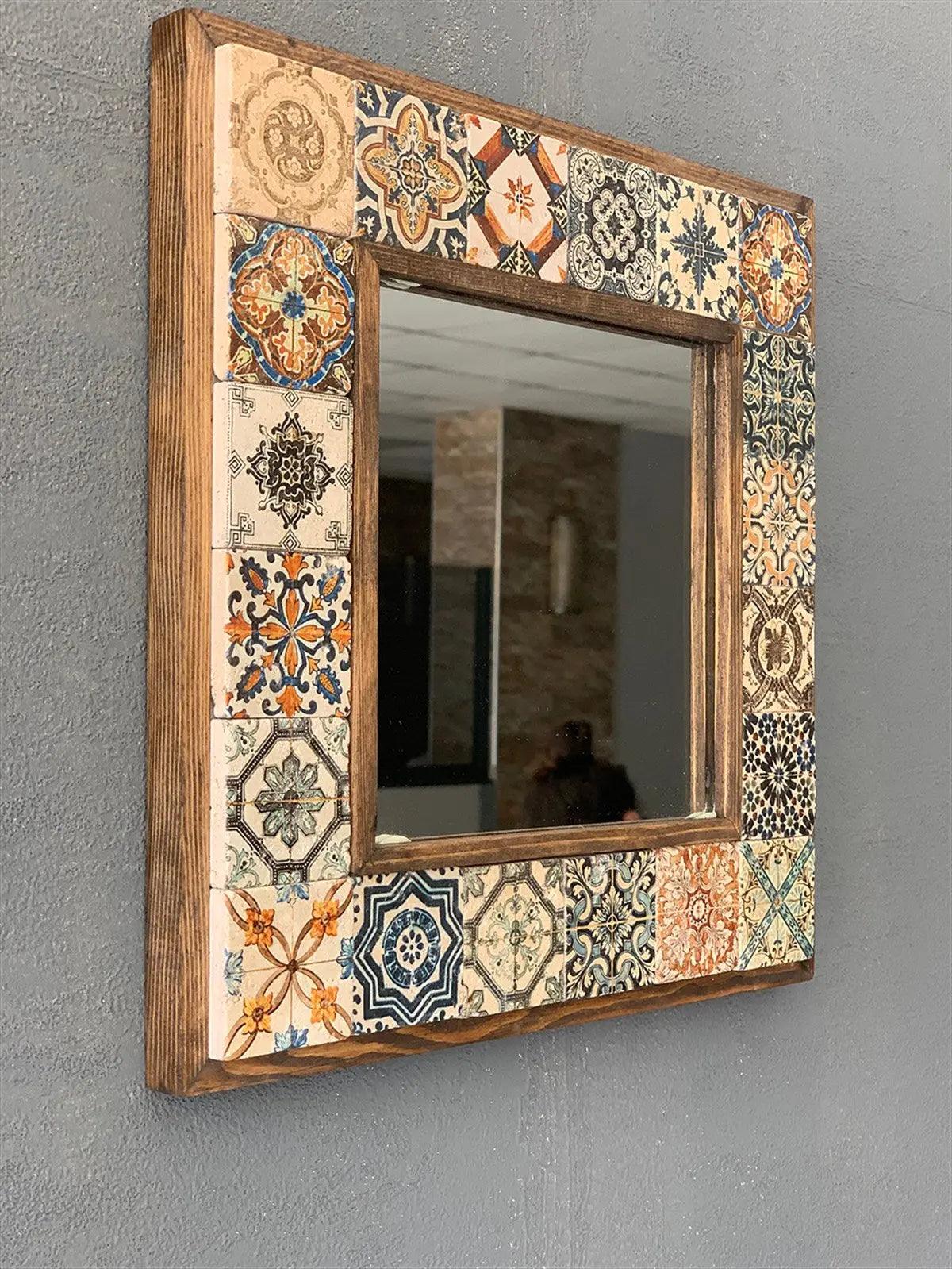 Gifts of Style Wooden Mosaic Stone Framed Bathroom Mirror