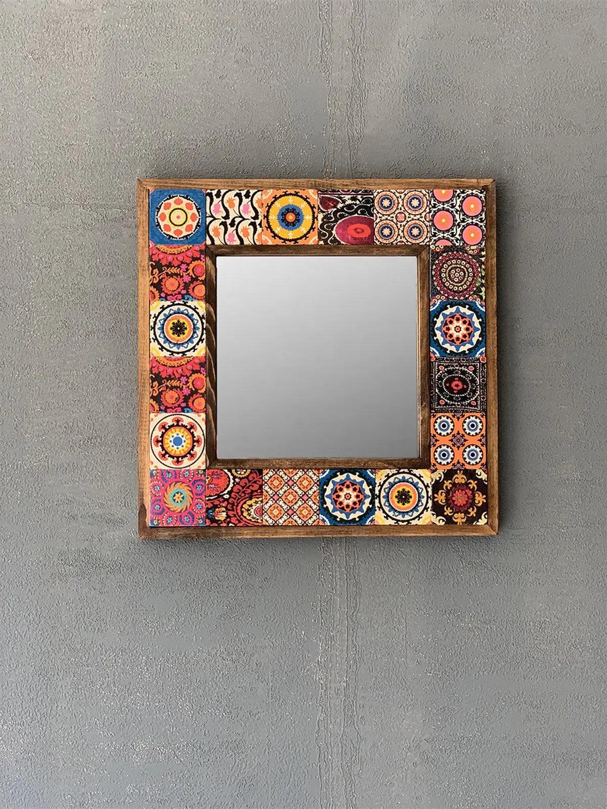 Handcrafted Wooden Mosaic Stone Framed Mirror Housewarming Gift