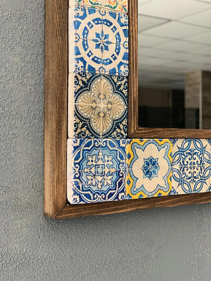 Handmade Wall Hanging Blue Mosaic Mirror Ceramic Home Décor