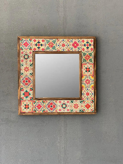 Wooden Mosaic Mirror Decorative Handmade Housewarming Gift