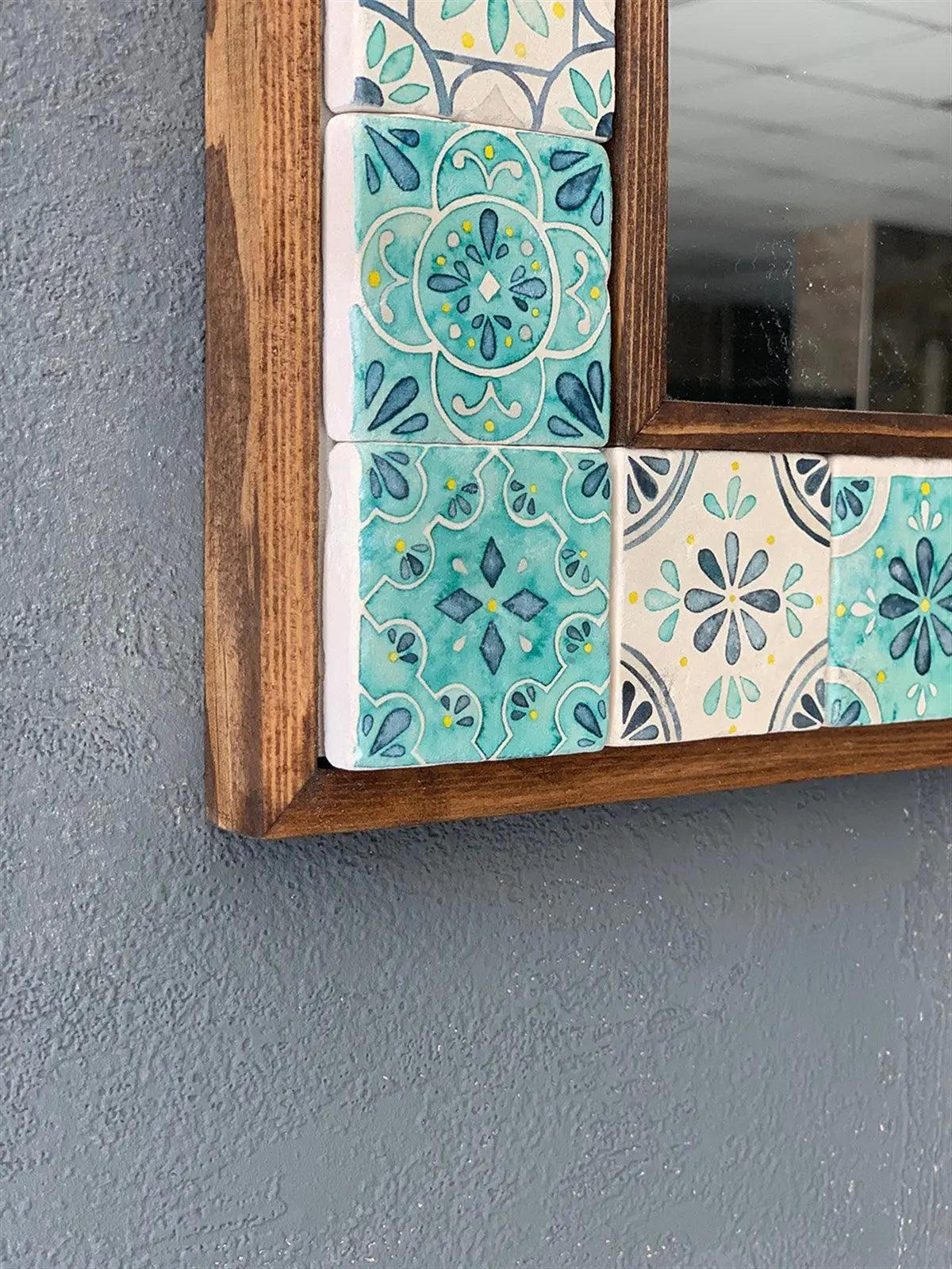 Handcrafted Wooden Mosaic Stone Framed Mirror - Oriental Boutique 10082 Oriental Boutique