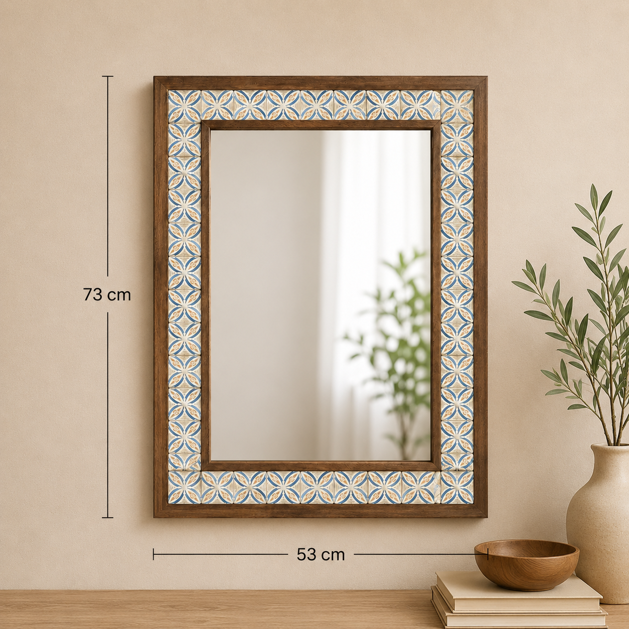 Handmade Pine Wood with Mosaic Tiles Mirror (53cm x 73cm)