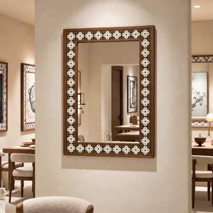 Versailles Mosaic Mirror styled in a dining room — handmade Turkish mosaic wall mirror